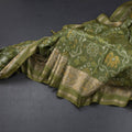 Raw Silk Parrot Green Printed Saree 02