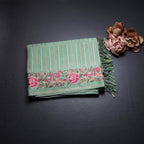 Raw Silk Pista Green Zari Stripes Saree And Floral Thread Border
