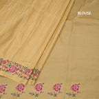 Raw Silk Yellow Zari Stripes Saree And Floral Thread Border