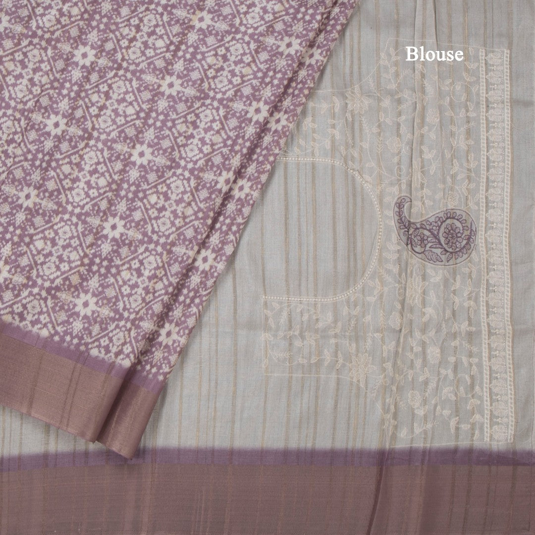 Raw Silk Purple Printed Saree With Zari Border