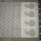 Raw Silk Olive Green Printed Saree With Zari Border 02