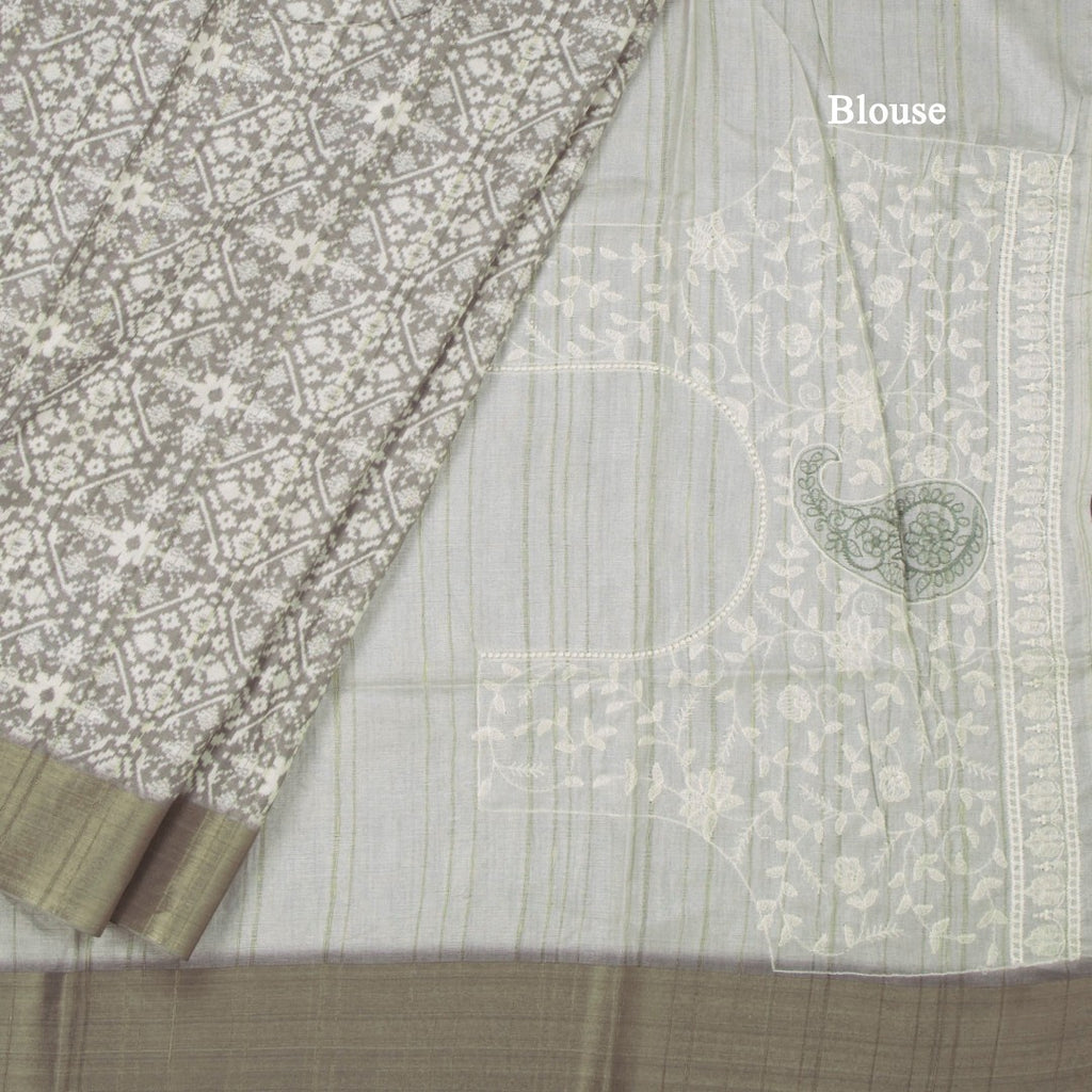 Raw Silk Olive Green Printed Saree With Zari Border 02