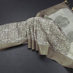 Raw Silk Olive Green Printed Saree With Zari Border 02