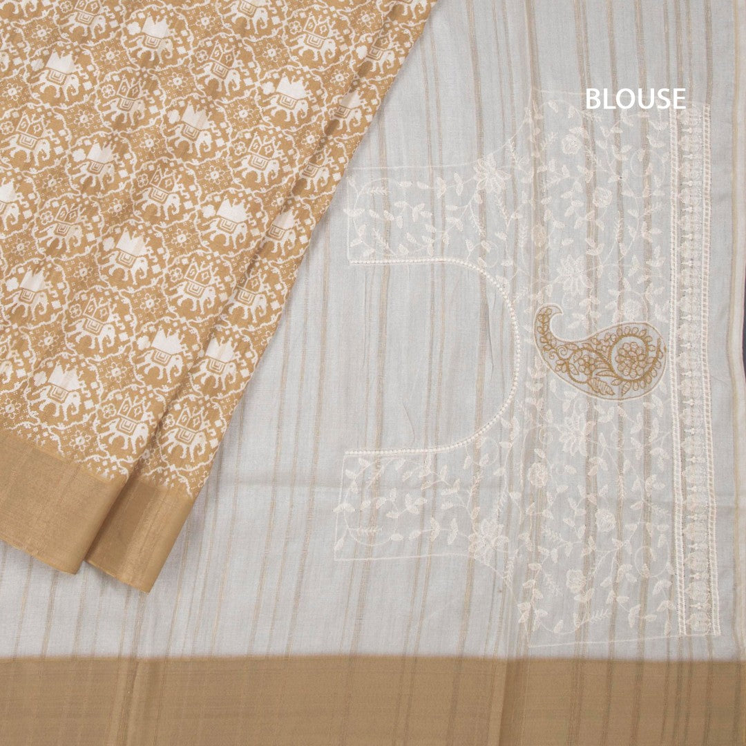 Raw Silk Mustard Yellow Printed Saree With Zari Border