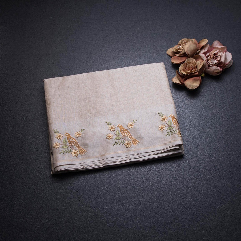 Raw Silk Cream Zari Checked Saree and Thread Border