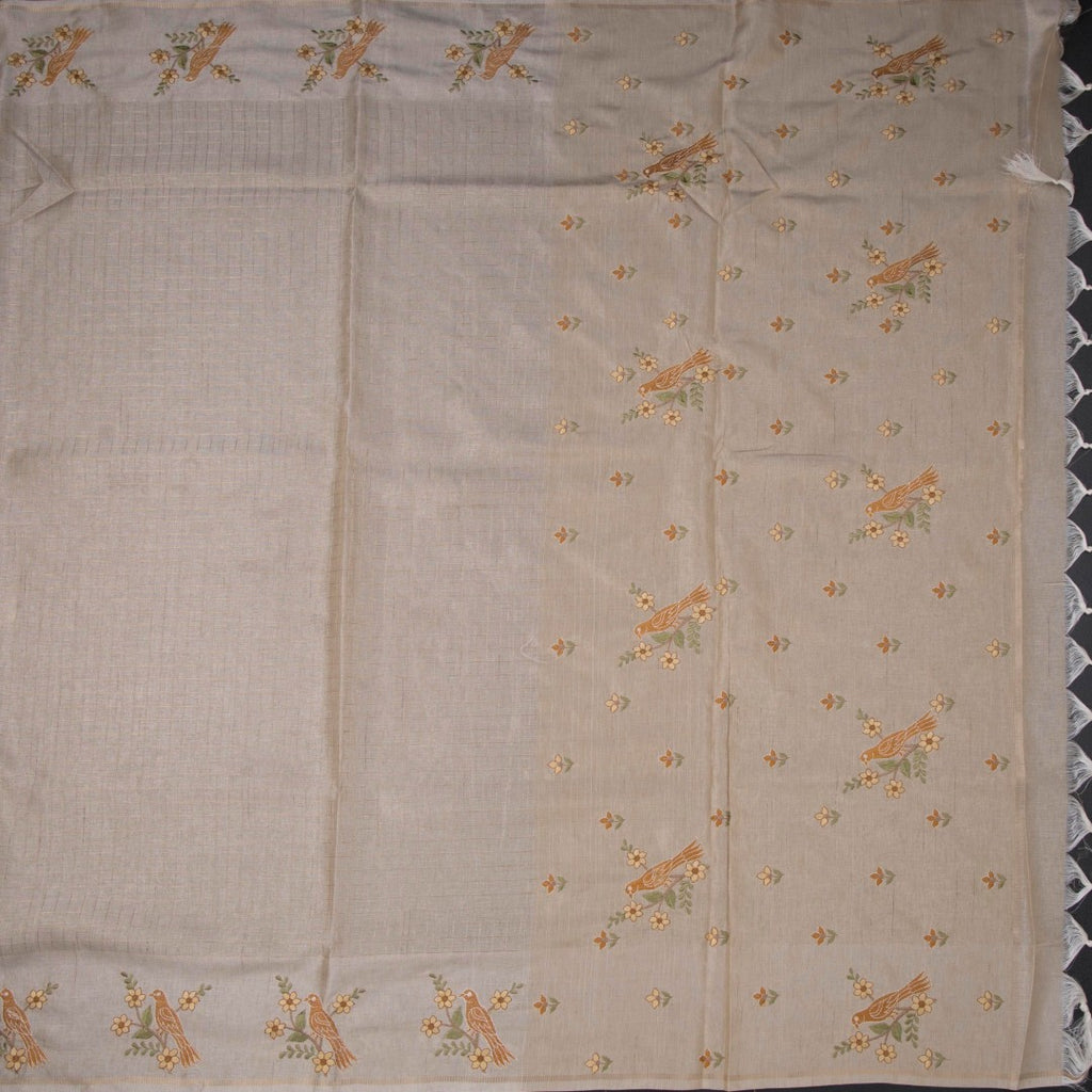 Raw Silk Cream Zari Checked Saree and Thread Border