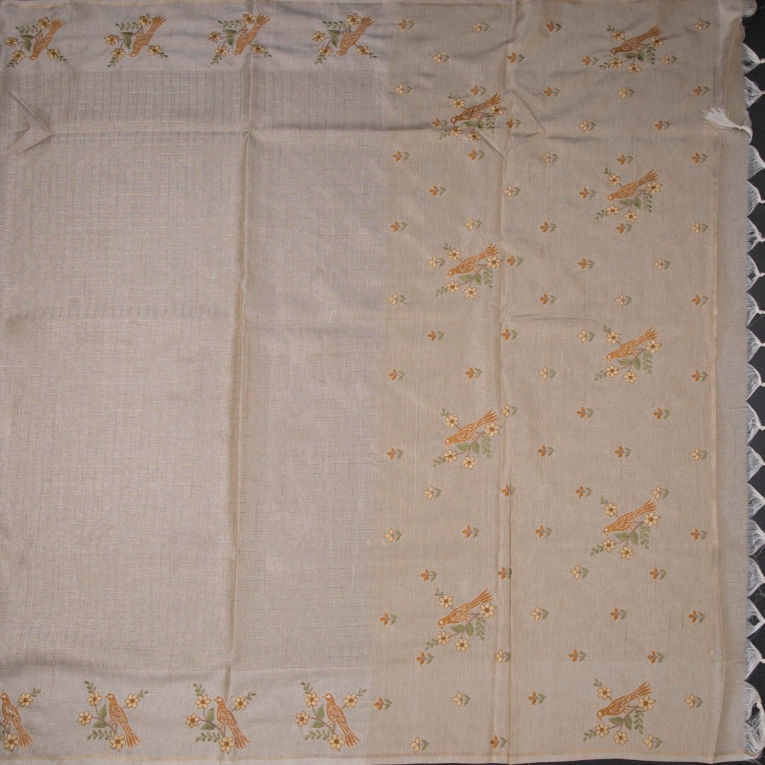 Raw Silk Cream Zari Checked Saree and Thread Border