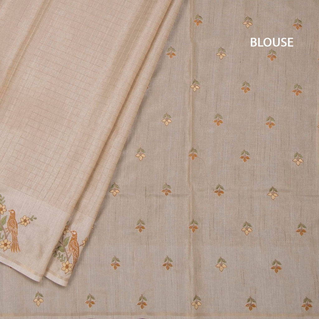 Raw Silk Cream Zari Checked Saree and Thread Border