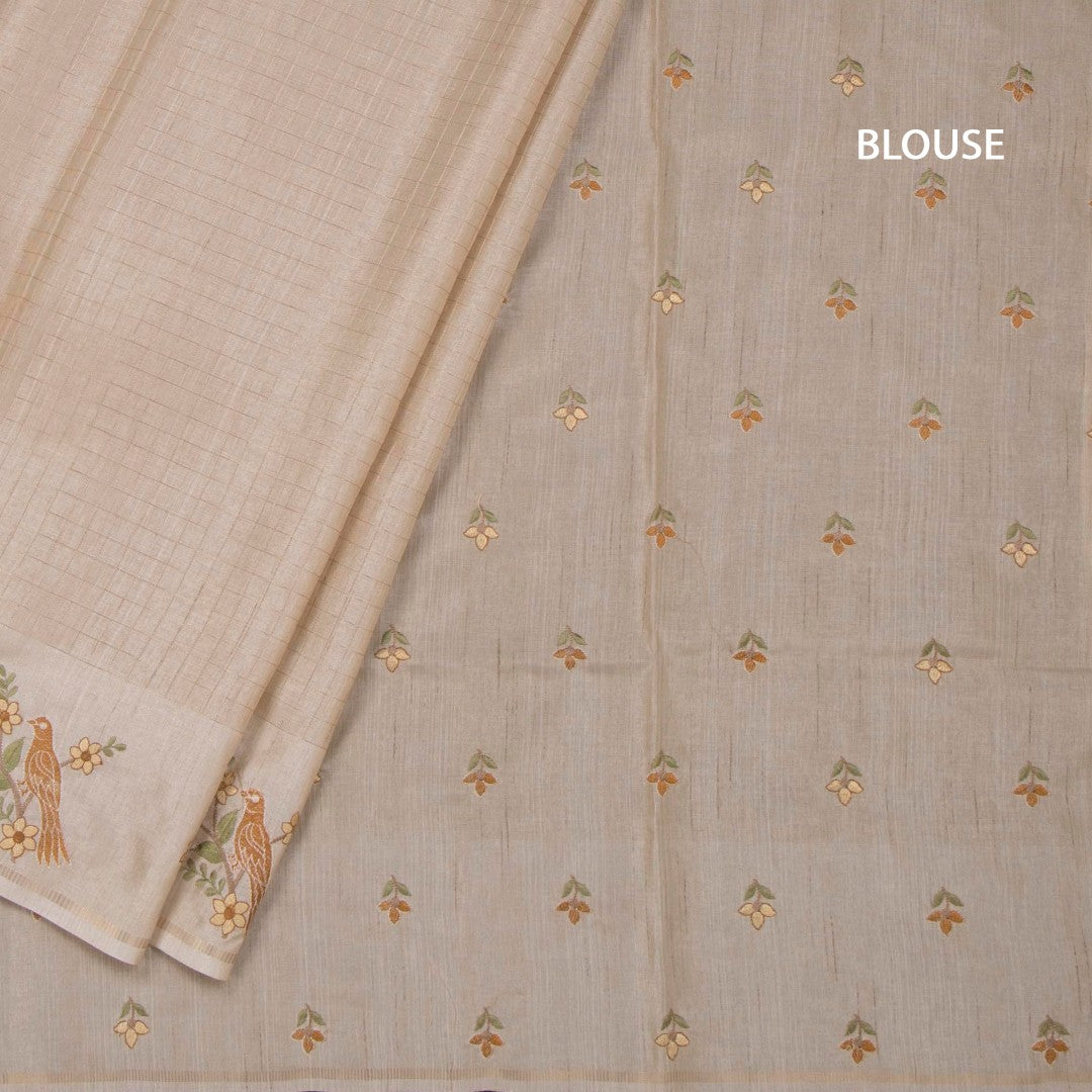 Raw Silk Cream Zari Checked Saree and Thread Border
