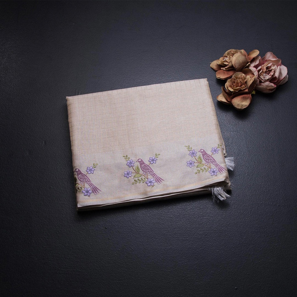 Raw Silk Cream Zari Checked Saree and Thread Border 02