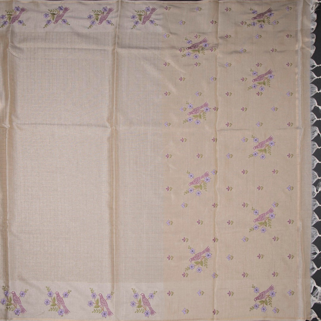 Raw Silk Cream Zari Checked Saree and Thread Border 02