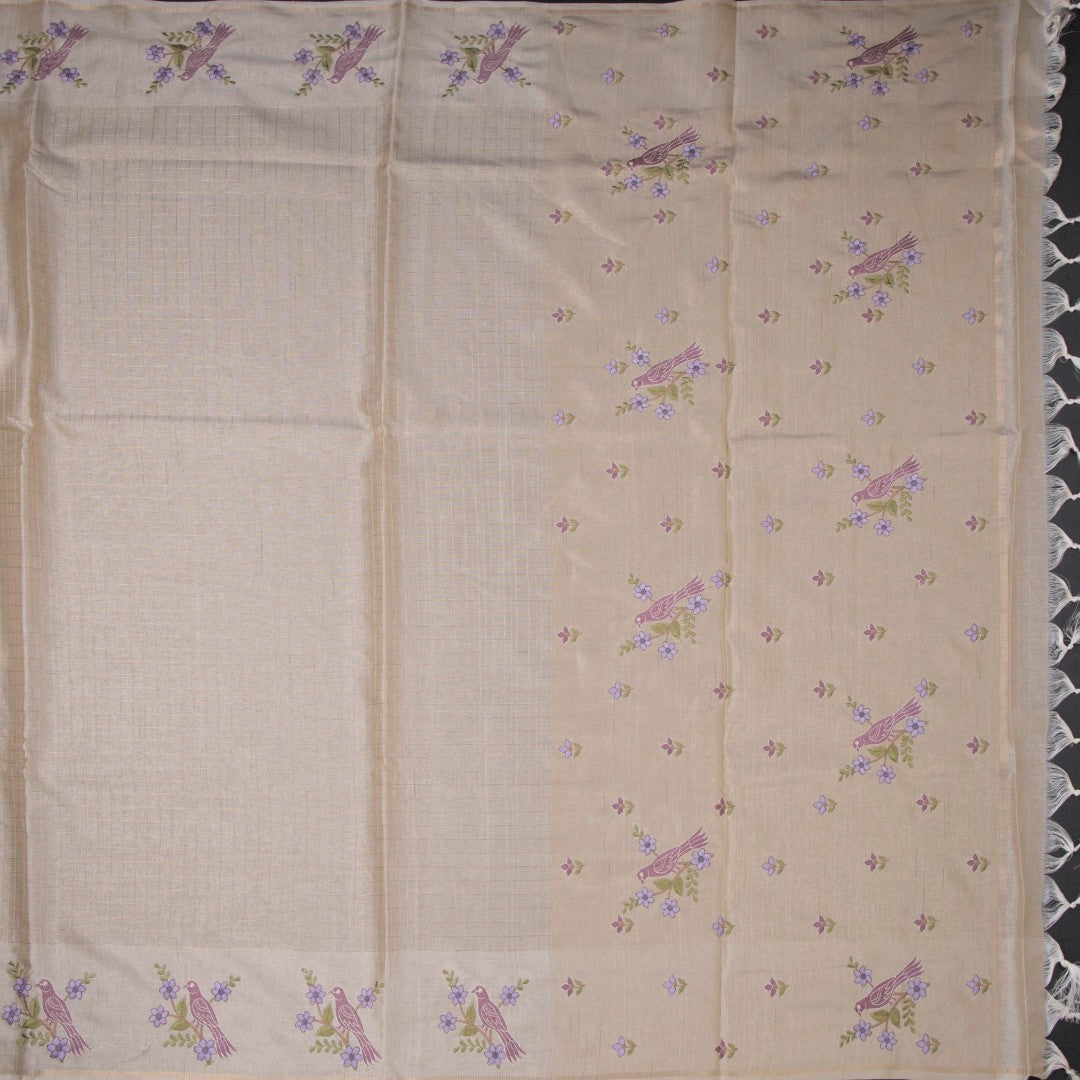 Raw Silk Cream Zari Checked Saree and Thread Border 02