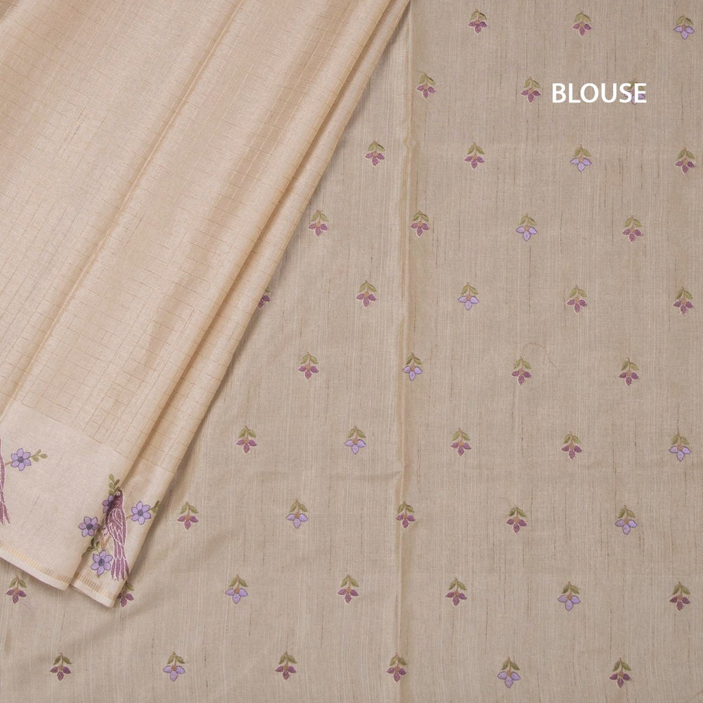 Raw Silk Cream Zari Checked Saree and Thread Border 02