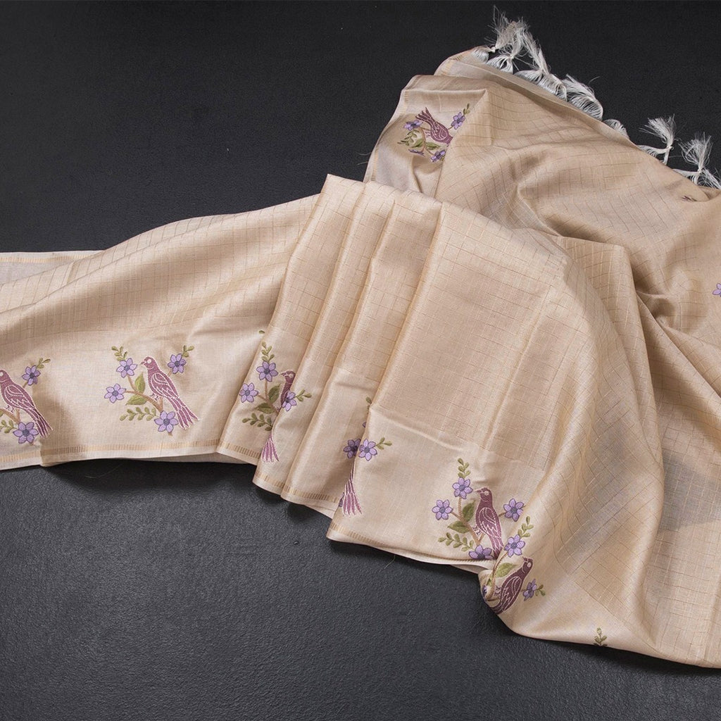 Raw Silk Cream Zari Checked Saree and Thread Border 02