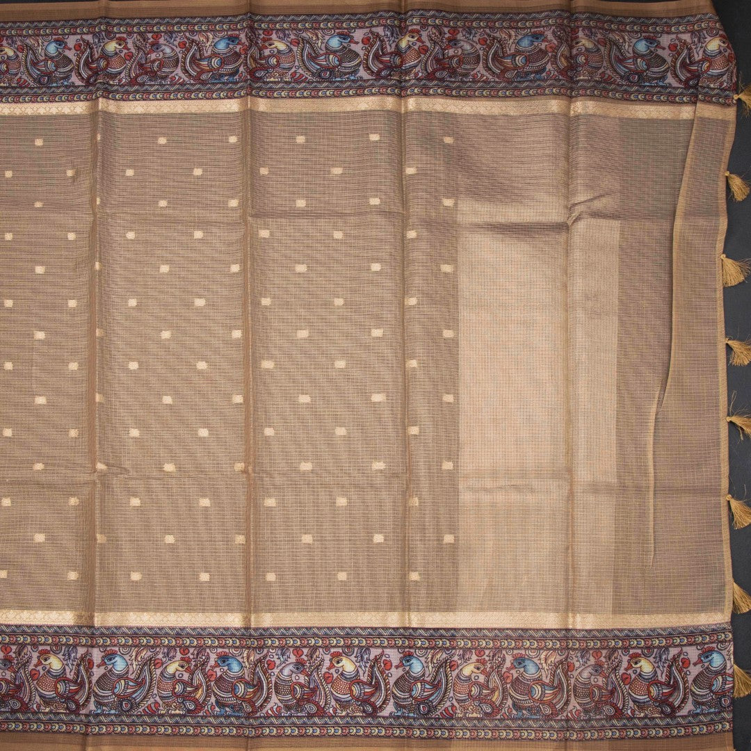 Kota Gold Saree With Zari Buttas And Printed Border