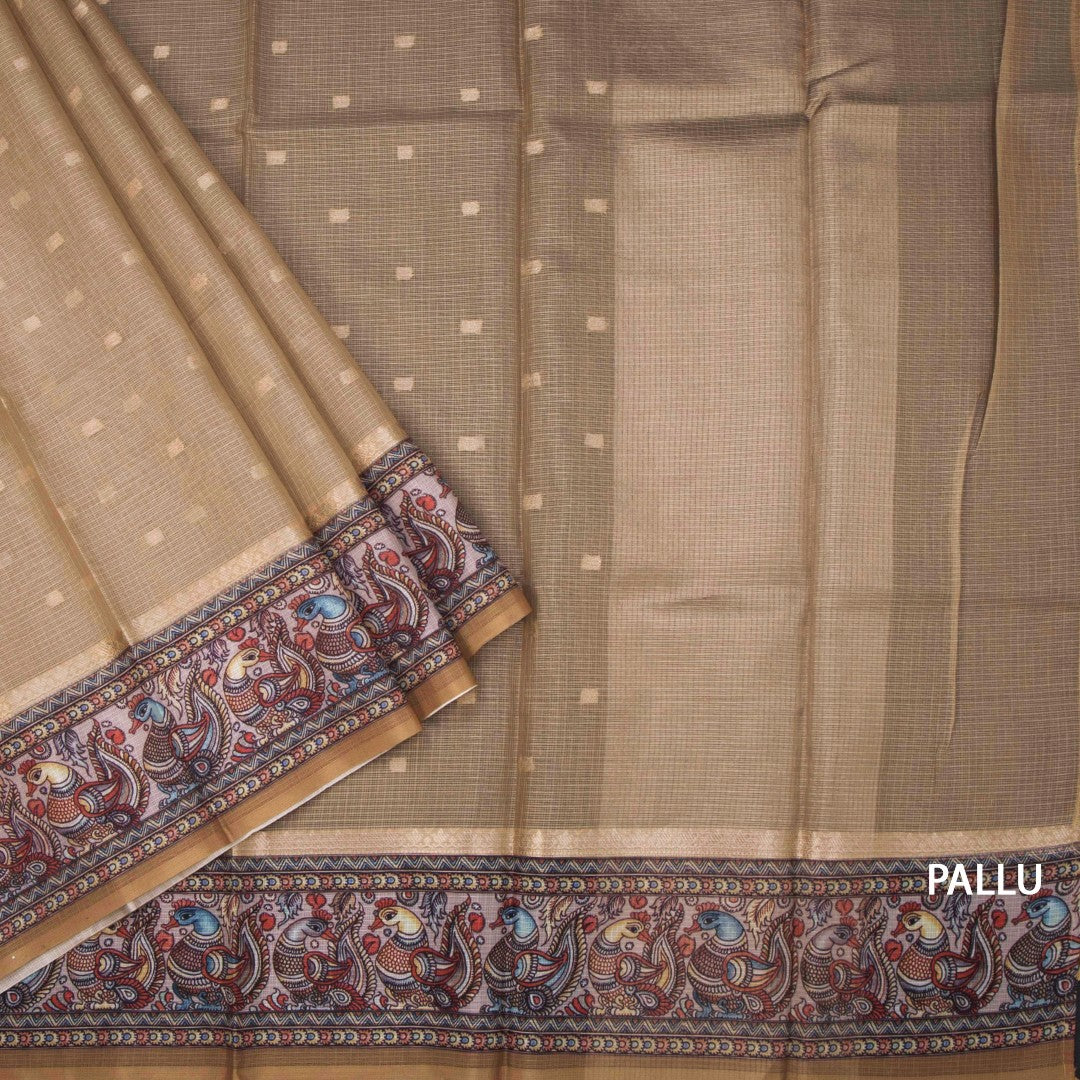 Kota Gold Saree With Zari Buttas And Printed Border