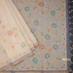 Linen Cream Saree With Painted Zari Thread Work