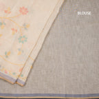 Linen Cream Saree With Painted Zari Thread Work