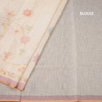 Linen Cream Saree With Painted Zari Thread Work 02