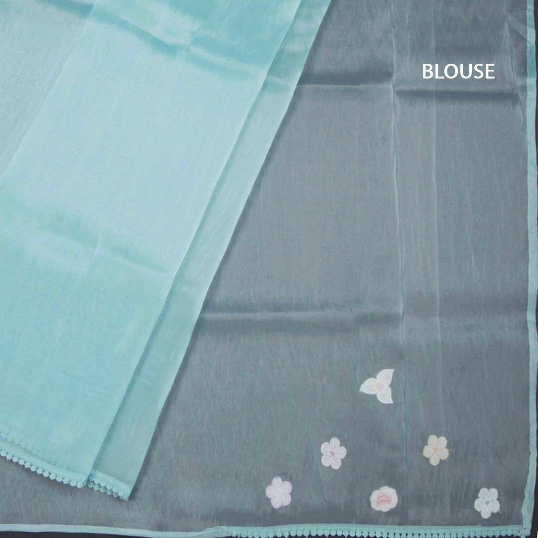 Soft Tissue Sky Blue Thread Work Saree