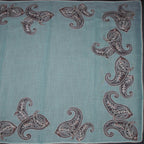 Linen Sea Green Borderless Thread Work Saree With Paisley Design