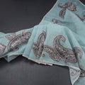 Linen Sea Green Borderless Thread Work Saree With Paisley Design