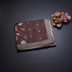 Raw Silk Dark Brown Floral Printed Saree And Thread Cut work Border