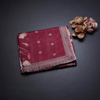 Raw Silk Maroon Floral Printed Saree And Thread Cut work Border