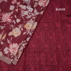 Raw Silk Maroon Floral Printed Saree And Thread Cut work Border