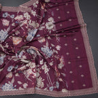 Pink floral printed raw silk saree with thread cut work border from Shriyara Life, showcasing elegant fabric and detailed design.