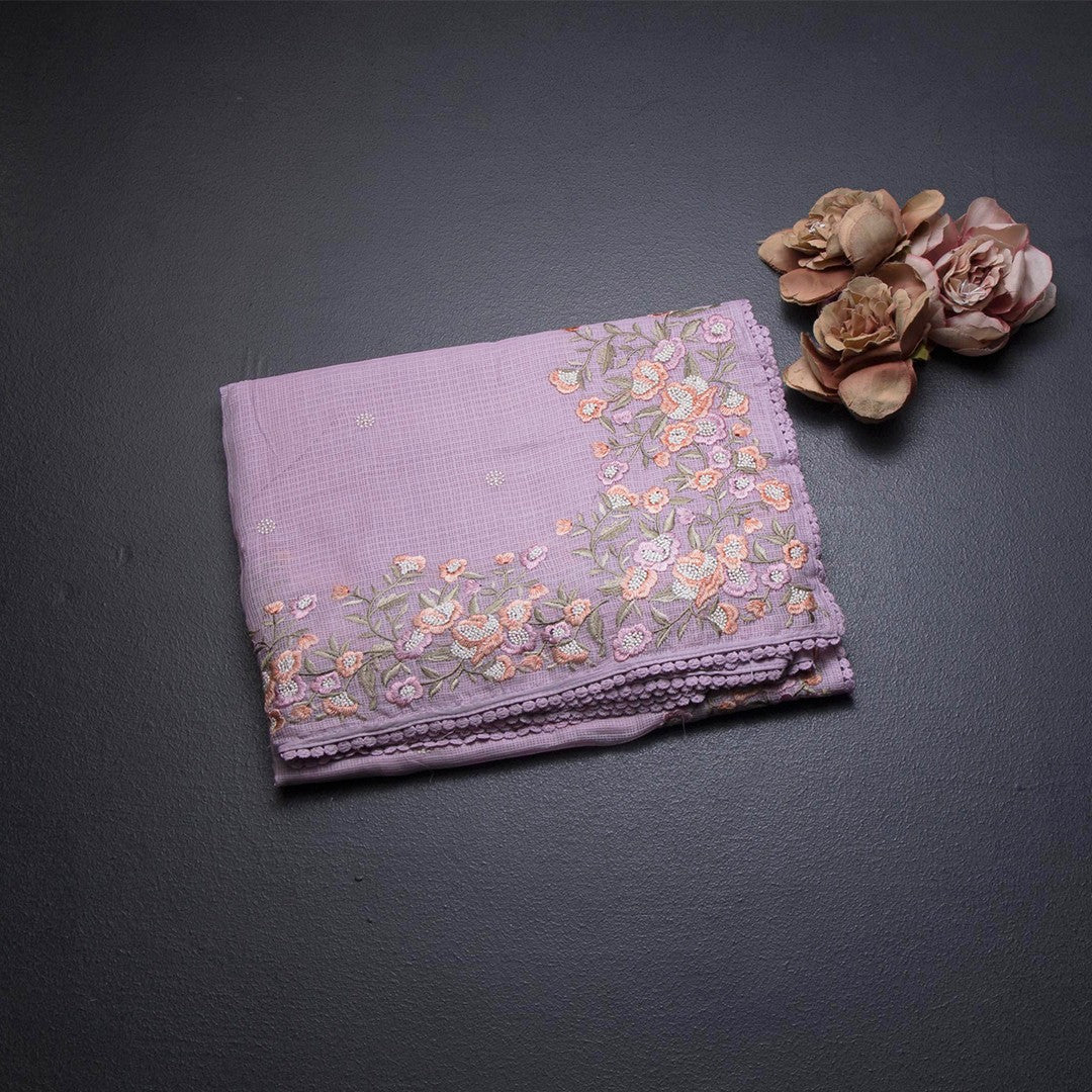 Kota Lavender Floral Thread Work Saree