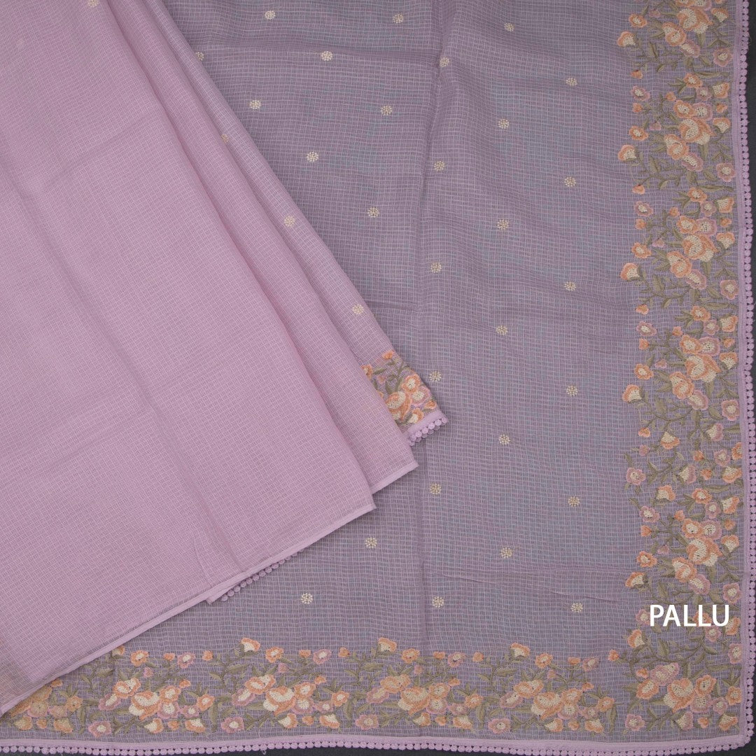 Kota Lavender Floral Thread Work Saree