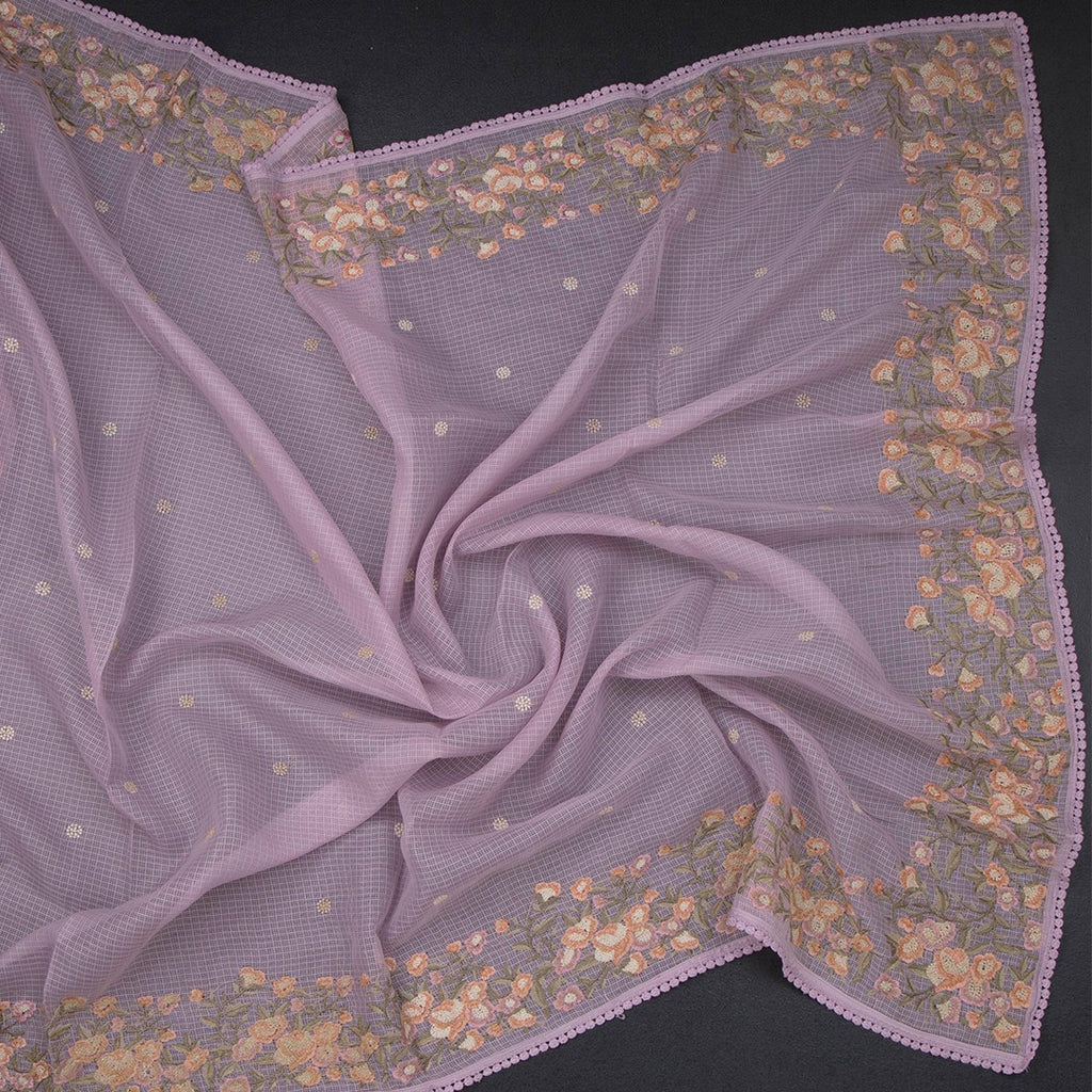 Kota Lavender Floral Thread Work Saree by Shriyara Life featuring intricate thread embroidery and floral design in lavender shade