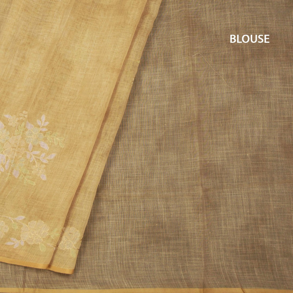 Linen Gold Saree Painted With Zari Thread Work
