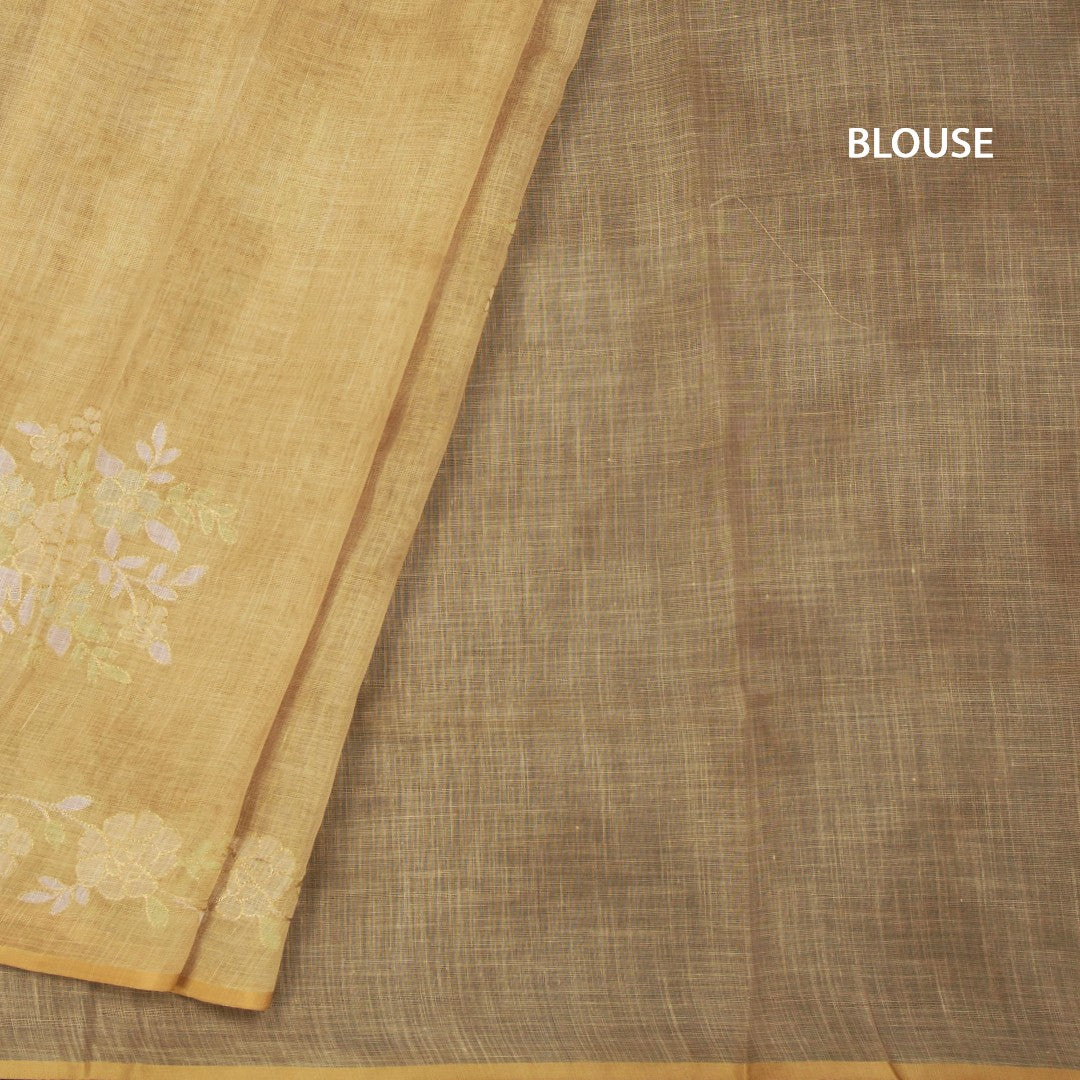 Linen Gold Saree Painted With Zari Thread Work