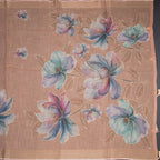 Linen Light Peach Floral Paint With Thread Work Saree
