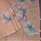 Linen Light Peach Floral Paint With Thread Work Saree