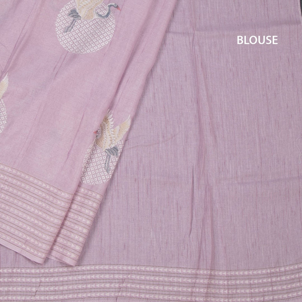 Raw Silk Light Lavender Thread Work Saree In Bird Design