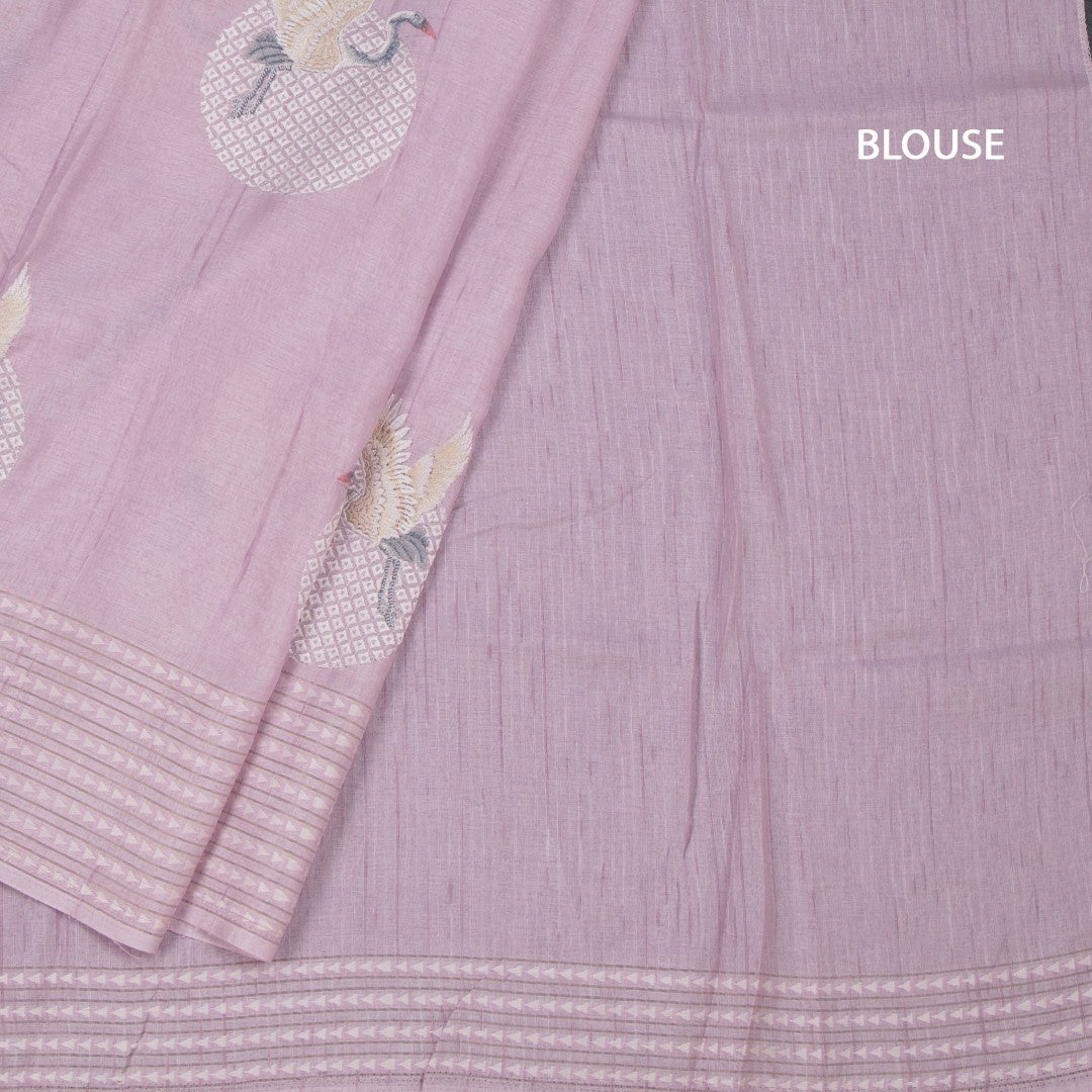 Raw Silk Light Lavender Thread Work Saree In Bird Design