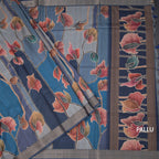 Raw Silk Blue Printed Saree And Zari Border 02