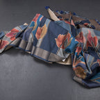 Raw Silk Blue Printed Saree And Zari Border 02
