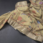Raw Silk Pista Green Floral Printed Saree And Zari Border
