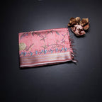 Raw Silk Coral Pink Floral Printed Saree And Zari Border