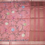 Raw Silk Coral Pink Floral Printed Saree And Zari Border