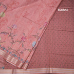 Raw Silk Coral Pink Floral Printed Saree And Zari Border