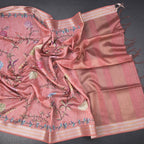 Raw silk coral pink floral printed saree with zari border by Shriyara Life, featuring intricate floral designs and elegant craftsmanship.