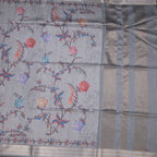 Raw Silk Light Grey Floral Printed Saree And Zari Border