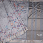 Raw Silk Light Grey Floral Printed Saree And Zari Border