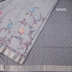 Raw Silk Light Grey Floral Printed Saree And Zari Border