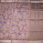 Raw Silk Light Brown Floral Printed Saree And Zari Border